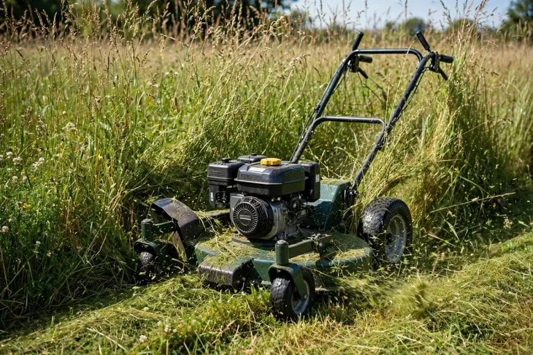 Lawn mower bogged down in tall thick grass