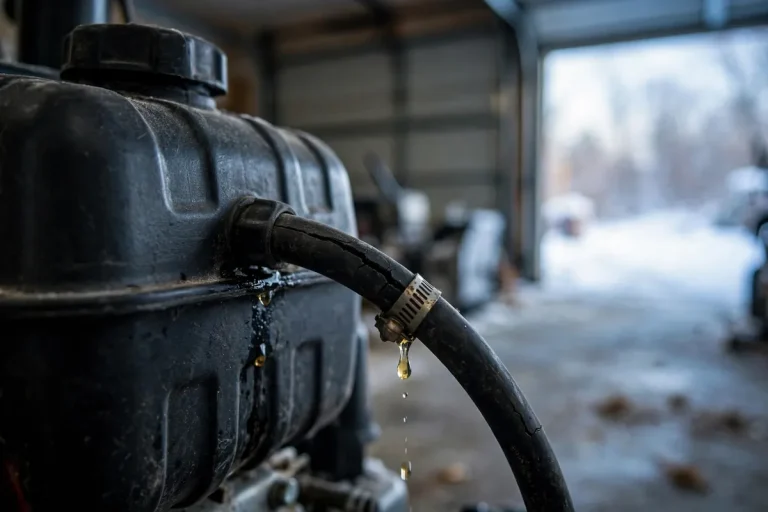 Snowblower fuel tank with cracked leaking hose