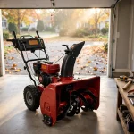 Snowblower prepared for winter in a garage